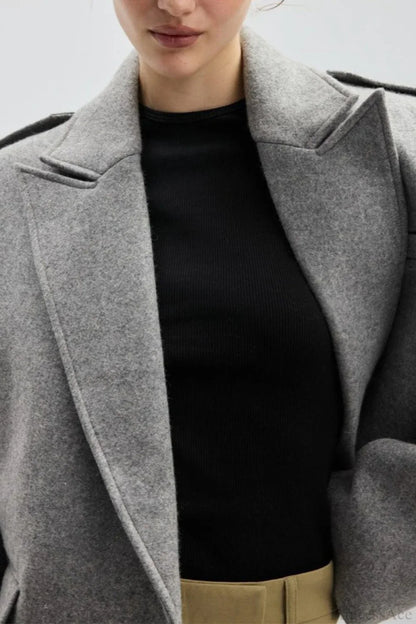Wool Blend Notched Lapel Epaulette Coat